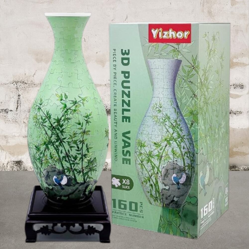 Yizhor $20  3D 160-Piece DIY Flower Vase Puzzle in Green Bamboo NIB